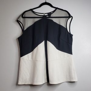 Worthington Peplum Tank Top Black/White Colorblock